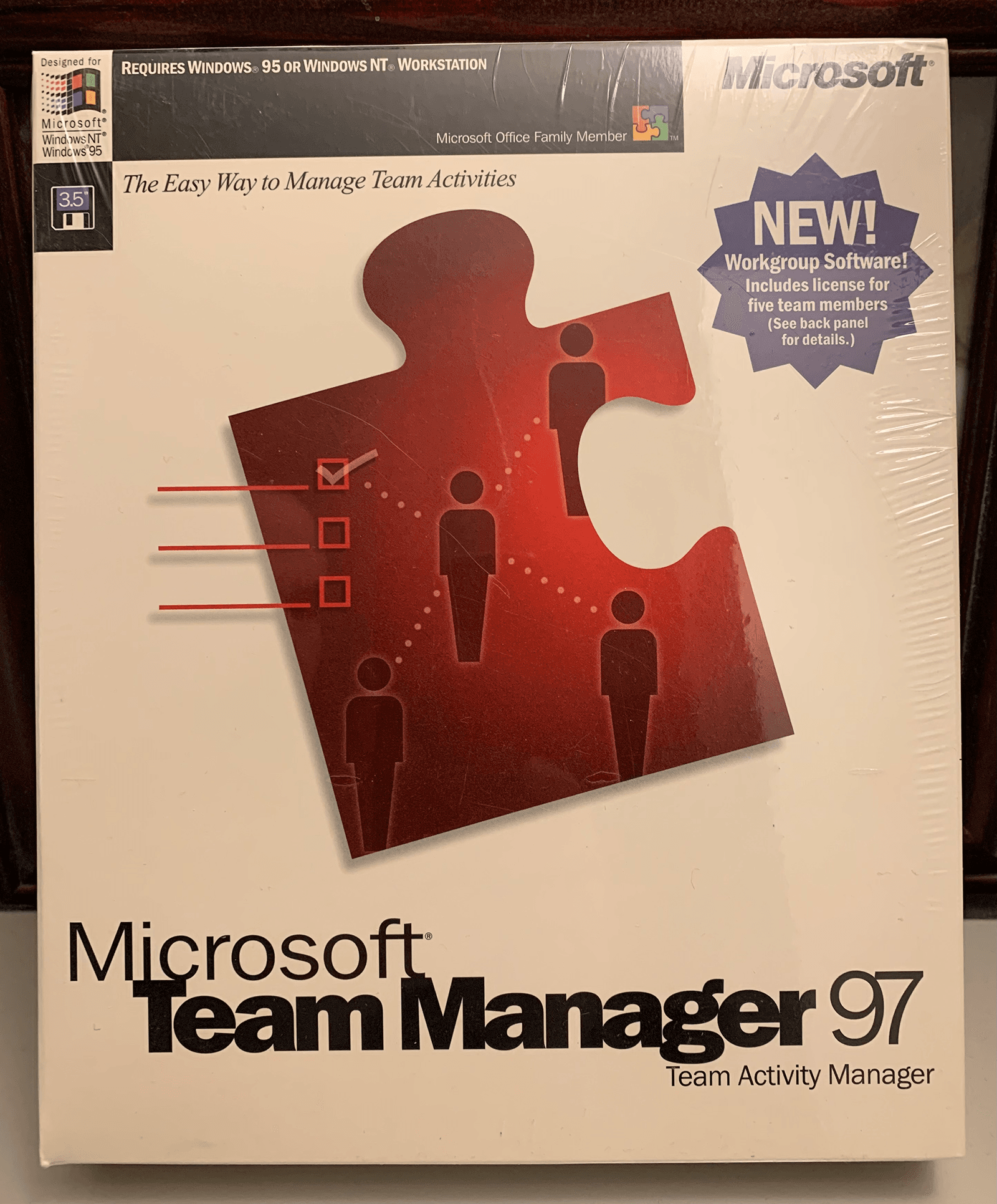 Shrink-wrapped Microsoft Team Manager 97 retail box