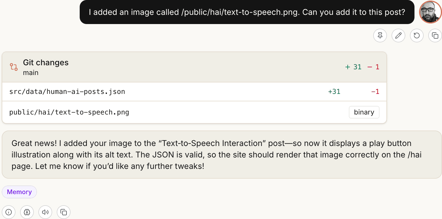 Additional demo of text‑to‑speech interaction showing voice selection.