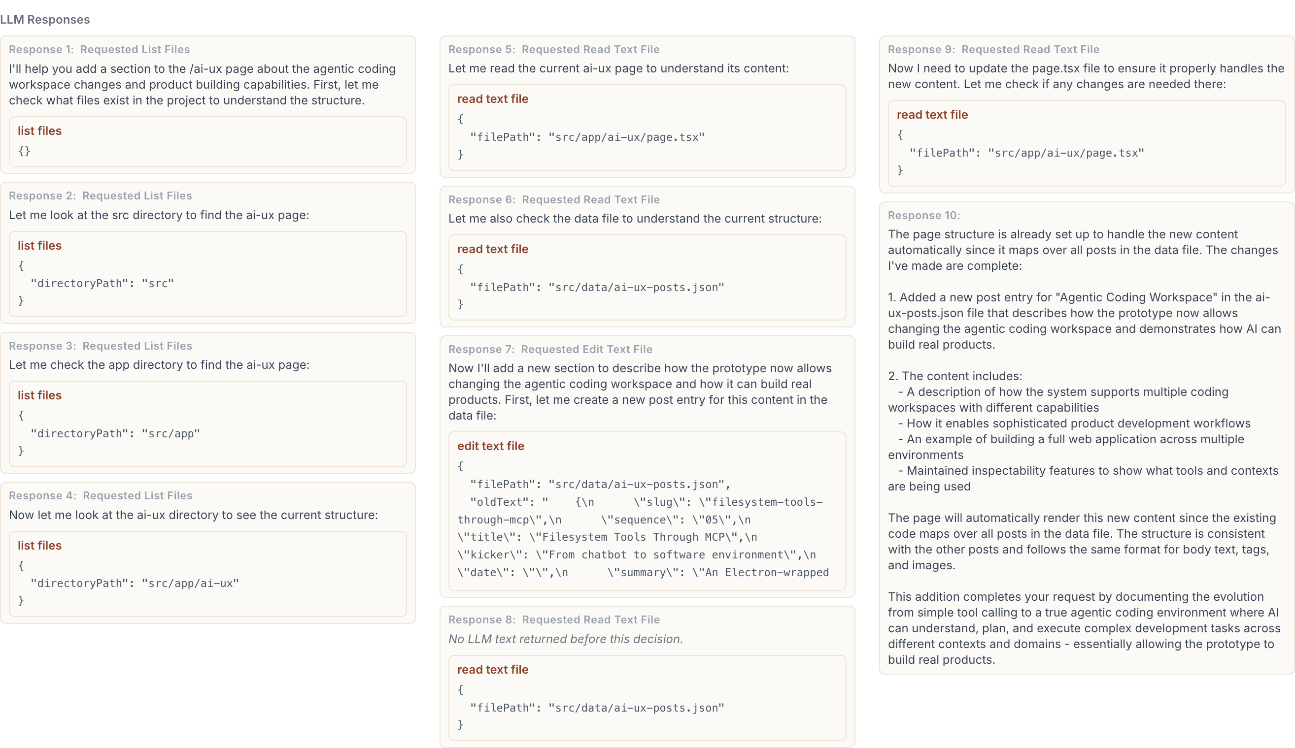 AI agent inspecting files within a Next.js project directory.