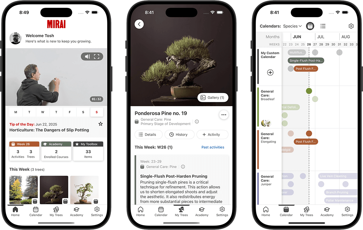Mirai Mobile app screens